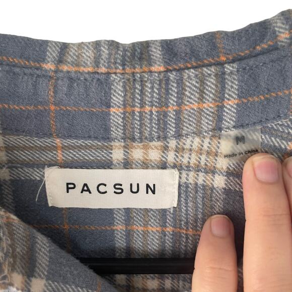 Pacsun Men's Size‎ Medium Blue Plaid Classic Long Sleeve Flannel Button Up Shirt - Picture 7 of 9